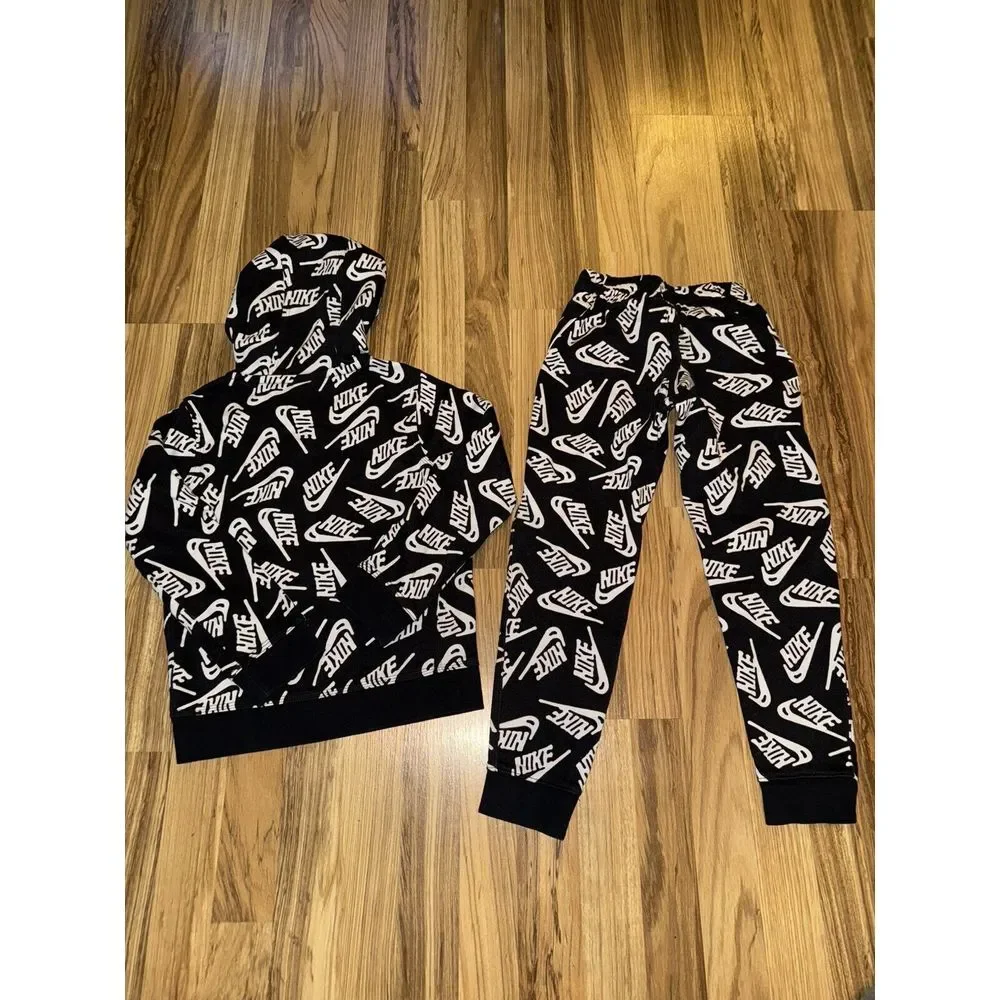Nike Boys‎ Outfit Size XS 6/7 Hoodie Pants Cotton Black White EUC